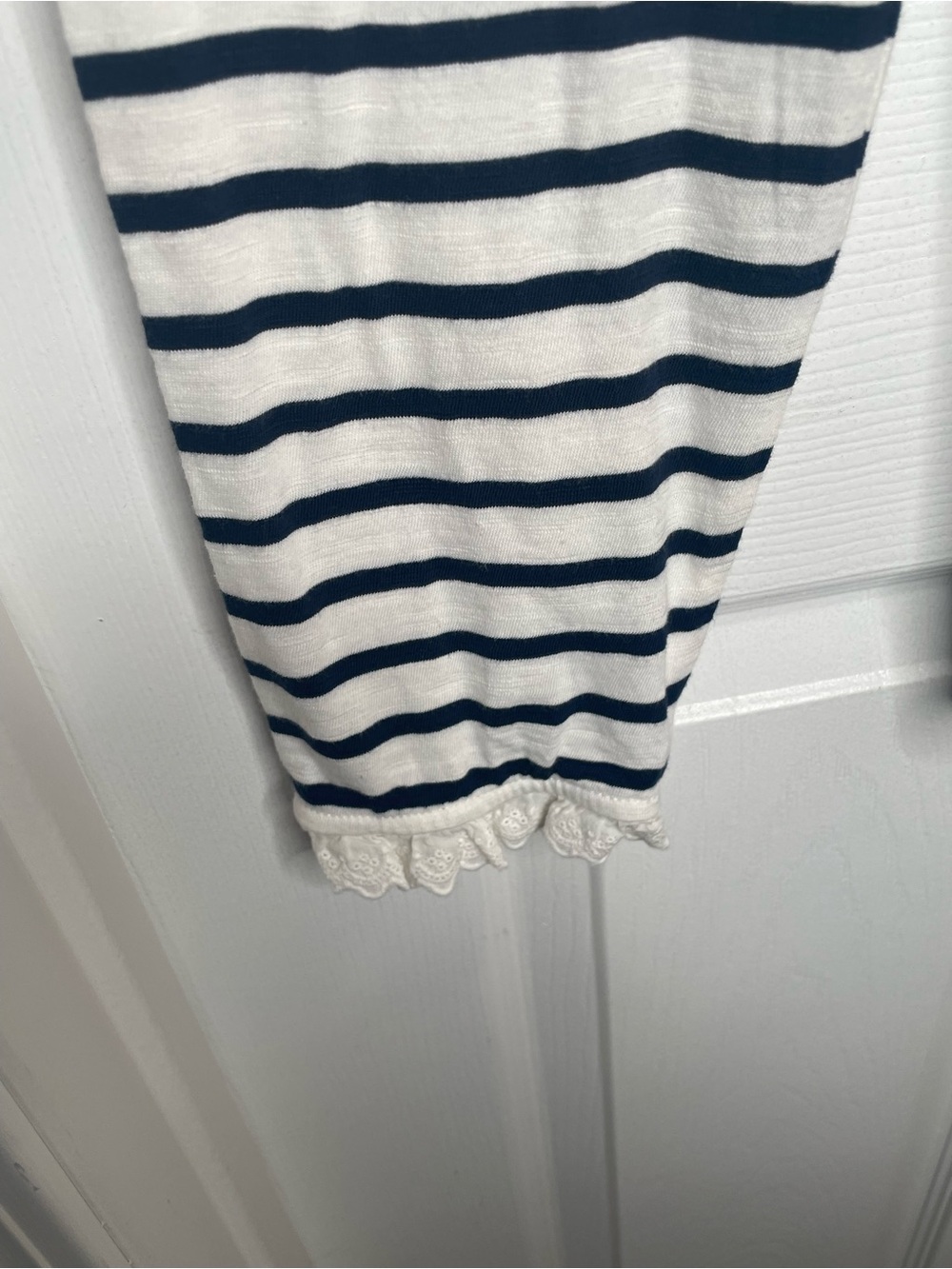 Boden Broderie Lace Ruffle Detail Striped Top Feminine Nautical in Blue/White 14 - Picture 7 of 12